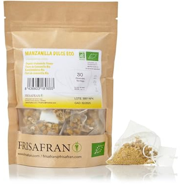 FRISAFRAN | Fleurs de camomille entières organiques séchées 30 | Éducation de camomille biologique | Fleurs de camomille | Tisanes en vrac | Calmant et relaxant | Origine Europe | Camomille pour