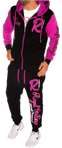 Herren Fitness Jogginganzug Sportanzug Trainingsanzug A. Royal Sailing (4XL, Schwarz-Pink)