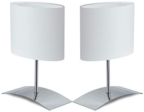 Trango 2er Pack 2018-04W*2 Nachttischlampe *WHITE HOUSE* Tischlampe Stoffschirm in Weiß inkl. je 1x E14 Fassung & Schnurschalter Lampe, Schreibtischlampe L: 20cm – B: 10cm - H: 30cm ohne Leuchtmittel