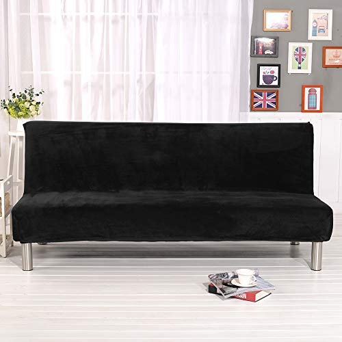 ele ELEOPTION Sofabezug ohne Armlehne,Elastisch Schlafsofa Bezug mit Kissenbezug,Verdickung Samt Sofa Überwurf für Faltbar Sofabett Schlafsofa (Schwarz)