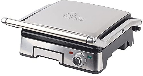 ARDES | Bistecchiera Elettrica Professionale 1800W Piastra Elettrica per Panini con 5 Livelli di Temperatura Bistecchiera con Piastre Removibili Grande Colore Acciaio Modello AR1S40
