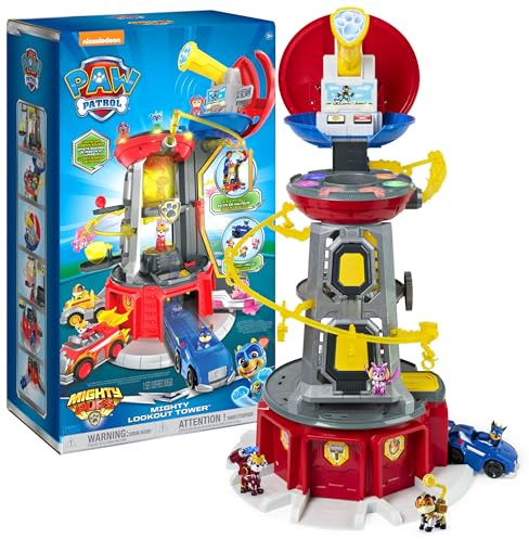PAW PATROL, Mighty Lookout Tower mit 4 zusätzlichen exklusiven Action-Figuren, Spielzeugauto, Licht- und Geräuscheffekten, Spielzeug für Kinder ab 3 Jahren