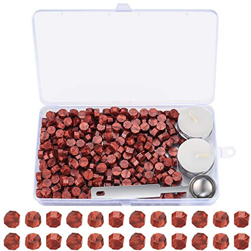 325 Stück Siegelwachs Set, Octagon Wachs Siegel Mit 4 Teekerzen, Wachs Schmelzlöffel, Für Stempel, Brief Perlen (Weinrot) (Rot Blinkend)