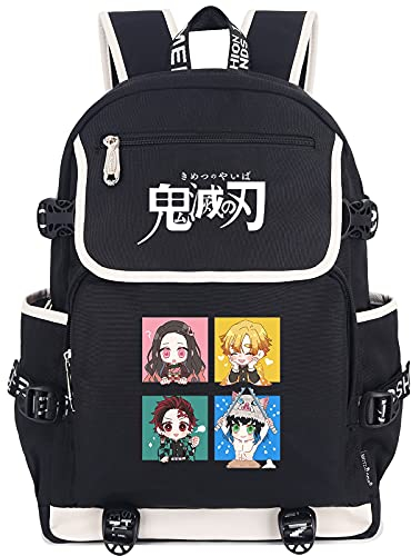 Roffatide Anime Demon Slayer Kamado Tanjirou Kamado Nezuko Zaino per laptop con porta di ricarica USB