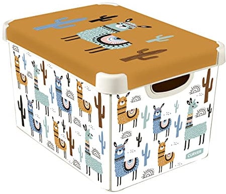 Curver Stockholm Llama Kitchen, Living room, Bathroom, Bedroom, Utility Large Rectangular Deco Storage Box 22 Litres - Blue & Brown