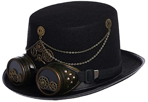 COSDREAMER Steampunk Top Hüte Goggle Gear Hut für Damen und Herren Gr. large, Schwarz (60cm, Schwarz 4)