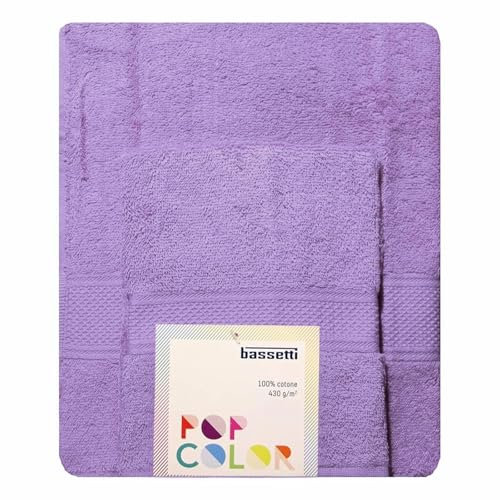 Bassetti - Set Asciugamani Da Bagno Viso e Bidet Coppia Asciugamani da Bagno con Ospite | 60x110 cm + 40x60 cm | Col. Lilla - 1811
