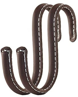 Brute Strength - S-Haken mit Vollnarbenleder umwickelt - 2 Stück - Braun - 10 cm Edelstahl-Metallbügel Aufhängehaken für Küche, Werkstatt, Bad