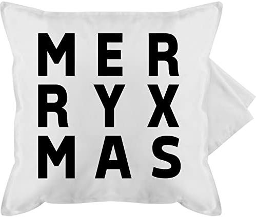 Shirtracer Kissenbezug - Weihnachtskissen Christmas Geschenke - Merry Xmas Box - schwarz - 50 x 50 cm - Weiß - Kissen Weihnachten Weihnachts-Kissen weihnacht weihnachtssprüche kissenhülle
