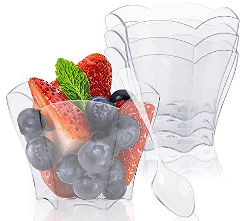 FainFun Tazas de Postre Plastico, 50 Piezas 70ml Mini Tazas de Postre con Cuchara, Copas de Postre para Pudines, Tiramisú, Vasos de Postre Plastico, Reutilizable Vasos para Postre