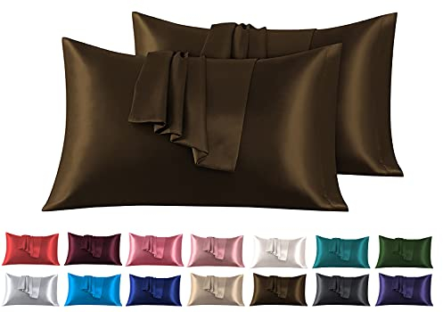 Satin Kissenbezug 40 x 80 cm 2 Stück- 100% Satin, Superweicher Kopfkissenbezug, Kissenhülle Braun