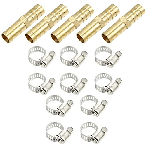 X AUTOHAUX 1 Ensemble 5 Raccords Droit 10mm Laiton Cannelé Connecteur Tuyau avec 10 Colliers