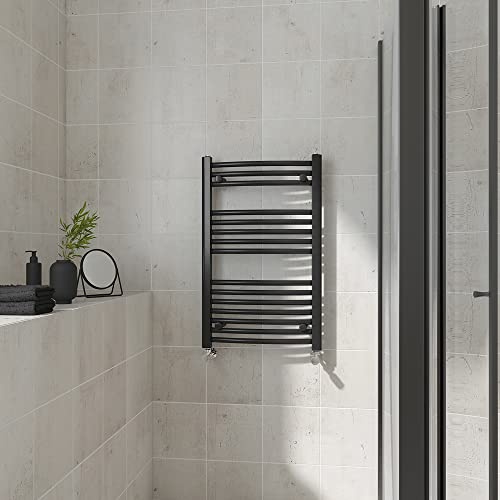 Warmehaus Curved Heated Towel Rail Black Bathroom Radiator 800x500mm | Contemporary Ladder Style Radiator for Bathrooms, Central Heating, Wall Mounted Towel Warmer, Durable Finish