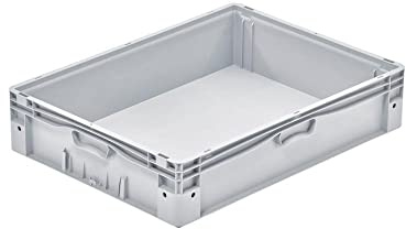 PROREGAL Euro-Norm Großbehälter | HxBxT 17x60x80cm | 72 Liter | Glatter Boden | Grau | Eurobehälter, Transportbox, Transportbehälter, Stapelbehälter