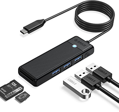 ORICO USB C Hub, USB 3.0 Verteiler mit SD/TF Kartenleser, 3 Ports USB 3.0 Mini USB Splitter, USB-C Expander für MacBook Pro/Air, iMac, Notebook PC, Flash Drive, Kamera, Tastatur, Maus(1,8 M, Schwarz)