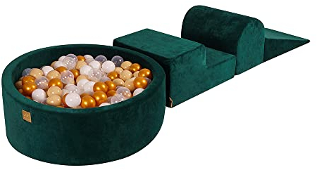 MEOWBABY Piscine à Balle avec Parcours de Motricité pour Bébé avec 200 Balles - Parcours Motricité Enfant et Bébé en Velours - Aire de Jeu Modulable pour Enfants, Vert Foncé