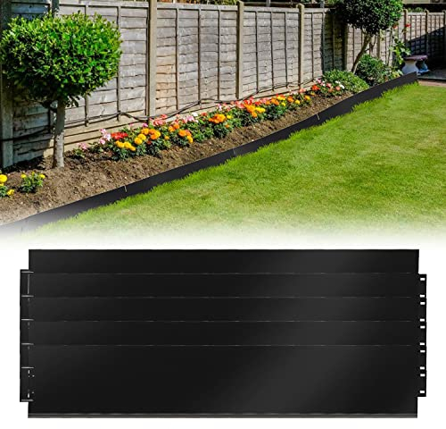 Sonnewelt Rasenkante Metall Beetumrandungen Mähkante Palisade Rasenkante Verzinkt Blumenbeet Umrandung Rasenkantenblech, Schwarz (Länge 30m - Höhe 18cm)