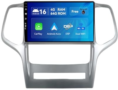 SXAUTO 9 Pulgada Autoradio para Jeep Grand Cherokee WK2 2008-2013 - Android 15 GPS Navigation - Inalámbrica CarPlay/Android Auto - Cámara Trasera - DSP Dab Bluetooth Volante WiFi Mirrorlink - 2 DIN