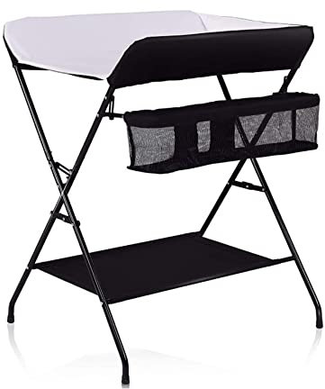 RELOVE Wickeltisch faltbar, mit Aufbewahrungskorb an der Seite, Struktur aus Eisen, max. Belastung 25 kg, für Neugeborene, ergonomisches Design, Wickeltisch, faltbar und tragbar – 79 x 55,5 x 96 cm