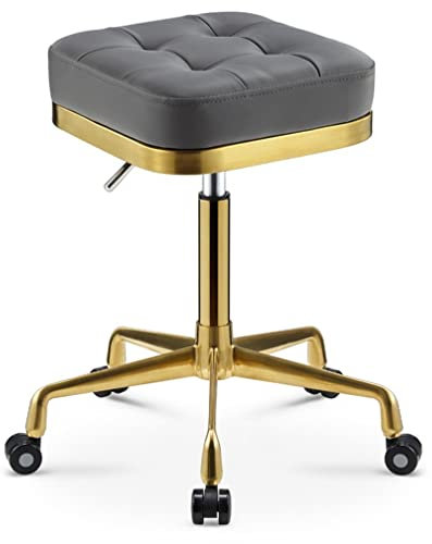 Hocker Stuhl Gold Rollhocker auf Rollen höhenverstellbarer Drehhocker Friseurhocker Beautyhocker mit Goldener Stuhlstange für Küche, Salon, Bar, Büro, Massage, Klinik (C) The New