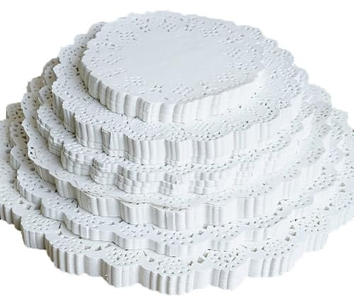 Yurosiay 100 Stück Spitze Papiermatten Tischsets Rund Papierdeckchen Tortenspitze Spitzendeckchen Papier Kuchenmatte Kuchen Verpackung Pads für Hochzeit, Geburtstag, Kuchen, Desserts 4 Zoll