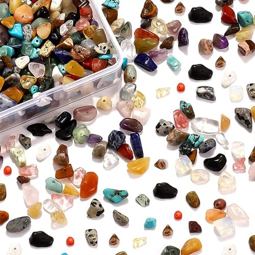 ChAusa 3 Box/Gemischte Farben Edelstein Perlen, 5-8mm Edelsteine mit Loch Naturstein, Natürlich Perlen zum Auffädeln,Unregelmäßige Edelstein Perlen für DIY Armbänder, Halsketten, Ohrringe