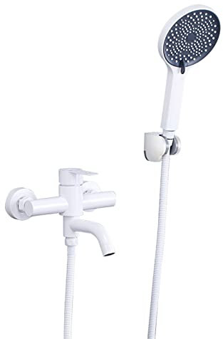 Bad Dusche Mischbatterie Weiß Brausegarnitur Warm- und Kaltwasser Edelstahl Multifunktions-Badarmaturen Wandmontage-B (Color : A)