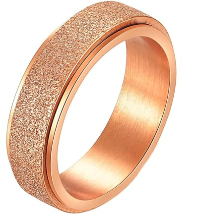 Gualiy Männer Ring Titan, Roségold Trauringe Partnerringe 6MM Spinner Mattiert Band Ring Größe 49 (15.6)