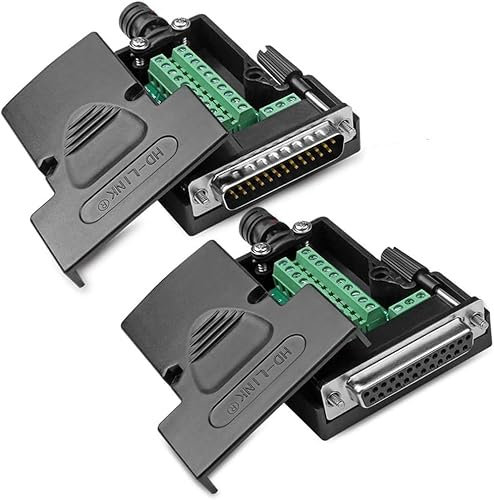 Willwewon 2PCS DB25 Lötfreier, RS232 D-SUB Seriell auf 25-pin Port Terminal Adapter Breakout Board mit Gehäuse Lange Schrauben Muttern(Stecker + Buchse)