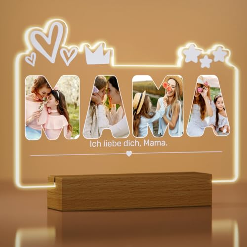Rainsar Personalisierte Geschenke Mama, Personalisiert Bilderrahmen Mama mit Foto und Text, Fotorahmenlicht, Muttertagsgeschenke für Mama Personalisiert Mama Geburtstagsgeschenk