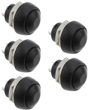 OTOTEC 5 Pièces 12mm Interrupteur à Bouton-Poussoir 3A Mini Bouton-Poussoir Interrupteur de Klaxon Momentané Off/on Bouton-Poussoir Rond Interrupteur de Klaxon Étanche Noir
