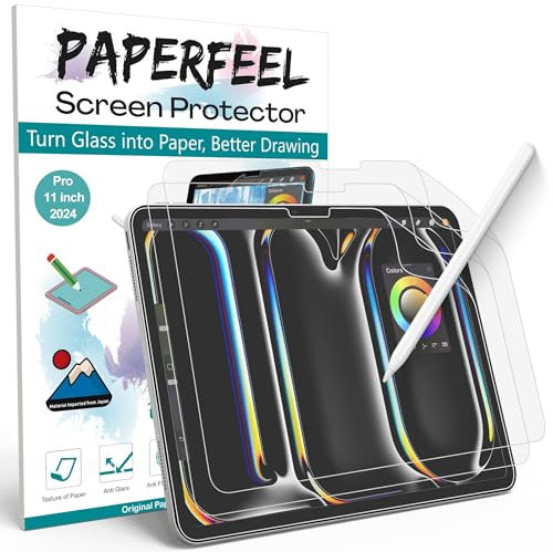 [3 Pack] Paperfeel Screen Protector for iPad Pro 11 Inch 2024 M4 Model, Matte PET Paper Film Compatible with Apple Pencil Drawing, Writing, Anti Glare, Anti Fingerprint, Anti Scratch,Easy Installation