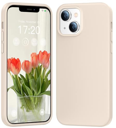 PuyaTeya Liquid Silikon handyhülle für iPhone 14 hülle, iPhone 13 hülle, Hochwertiges Silikon, weiches Mikrofaserfutter, Ganzkörperschutz - 4 Schichten Stoßfeste kratzfestes Hülle (Beige)