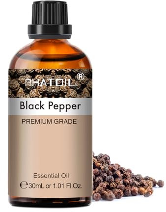 PHATOIL Schwarzes Pfefferöl Ätherisches Öl Reine 30ML, Ätherische Öle für Diffuser Erstklassige Qualität, Aroma Duftöl Schwarzer Pfeffer Öl für Kerzen, Duftlampe, Luftbefeuchter
