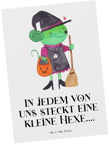 Mr. & Mrs. Panda Postkarte Halloween Hexe - Geschenk, Magie, emotionale Geschenke, kleine Hexe, gruselige Kostüme, Einladung, Einladungskarten