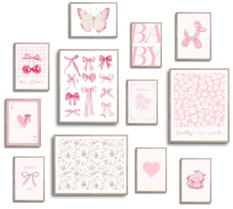 TwoDays Pink Coquette Raumdekoration, ästhetisch, hellrosa Schleifen, Wandkunst-Poster, trendige Bilder für Mädchenwohnheim, flippige Mädchen-Drucke für Schlafzimmer. (Verschiedene Größen, 20,3 x 25,4