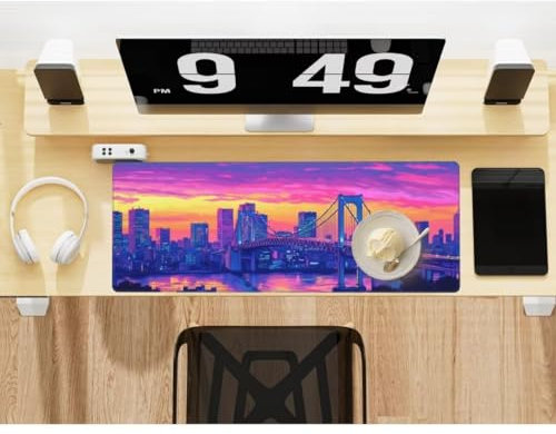 Mauspad XXL Sonnenuntergang Mauspad 900 x 400 mm, Gaming Mousepad XXL Mauspad Städte Schreibtischunterlage, Wasserdicht Mouse Pad Groß rutschfeste Unterseite Gaming Zubehör Für Office Home -334HDM