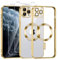 Phoona Cover Placcatura per iPhone 11 Pro 5,8 Pollici, Obiettivo per Fotocamera Protezione Completa e 2 × vetro temperato, Compatibile con MagSafe Ricarica Wireless, Protezione Militare, Oro