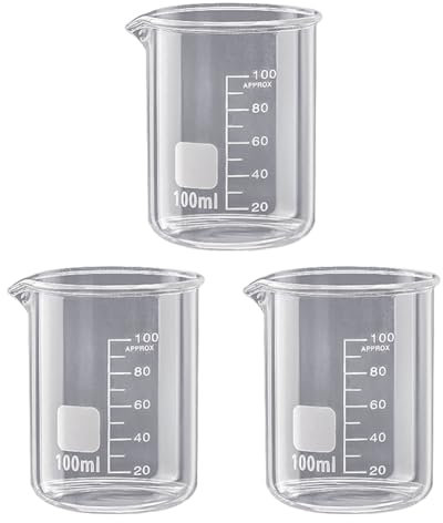 FSSTUD 3 Stück 100 ml Glas-Messbecher, transparente, niedrige Form, wiederverwendbar, wissenschaftlich, kleine abgestufte Becher, Kochen, Messbecher mit Ausguss für Labor