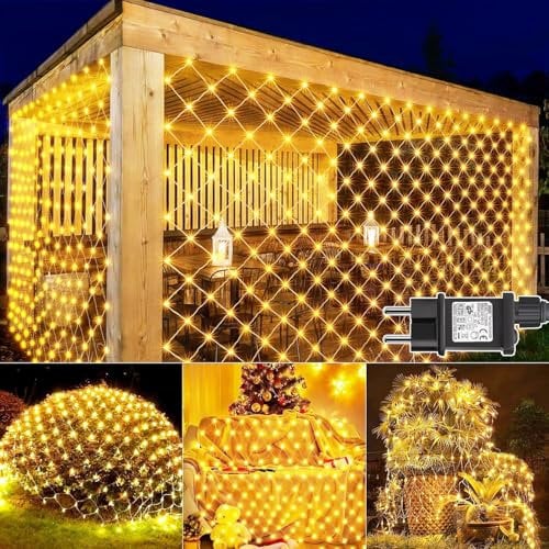 Joycome 2 Piezas Red de Luces Navidad Exterior 3x2m 200 LED Cortina Con Enchufe, Temporizador, 8 Modos IP65 Impermeable Malla Para Balcón Jardín Árbol Navidad Exterior Interior