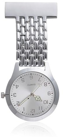 Nurse Fob Watch with Glow in The Dark Quartz Movement, Stainless Steel Adjustable Date Clip-on Pocket Watch for Doctors, Paramedics, and Medical Professionals, Water Resistant Hanging Lapel Pin