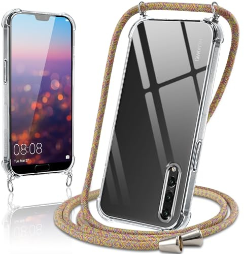 Coiwxmoi Handyband Handyhülle für Huawei P20 Pro Hülle mit Band 6.1,Transparent Case mit Kette Abnehmbar zum Umhängen Kordel Schutzhülle,Weich Silikon TPU Stoßfest Cover für P20 Pro,Regenbogen