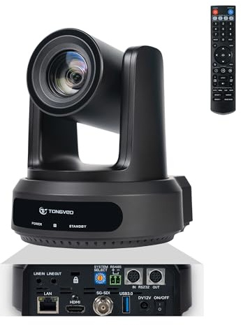 TONGVEO AI Auto-Tracking IP/USB3.0/HDMI 20X Konferenzraum-PTZ-Kamera, 1080P60 Webcam, ideal für Kirchen-Streaming, Gottesdienste, Bildung, kompatibel mit vMix/OBS