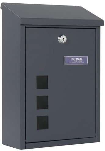 Rottner Briefkasten Casa Anthrazit Stahl Zylinderschloss 2 Schlüssel Sichtfenster Namensschildhalter einseitiger Einwurf inkl. Befedtigungsmaterial