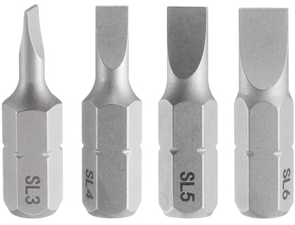 QUARKZMAN SL3/SL4/SL5/SL6 Embouts de Tournevis à Fente 1/4 Tige 4pcs | Hexagonale, Magnétique Tête Plate Acier S2, Embout De Tournevis, 25mm/1 Longueur