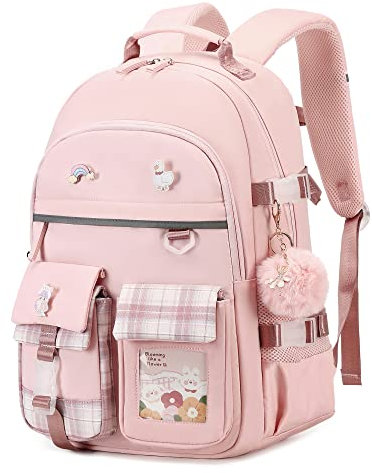 LIGUL Backpack for Girls, 15.6 Inch Laptop School Bag Kids Kindergarten Elementary College Backpacks Cute Schoolbag Large Bookbags for Teen Girl Women Students Work Sports Casual Travel Daypacks Pink