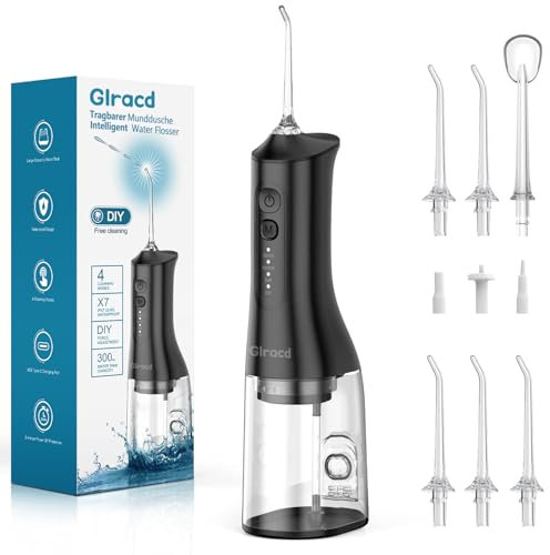 Glracd Water Flossers for Teeth Cordless,2025 Professional Electric Flosser Featuring Waterfall Microbubble Technology with DIY Modes,Black Teeth Cleaner with 6 Jet Tips for Oral Cleaning
