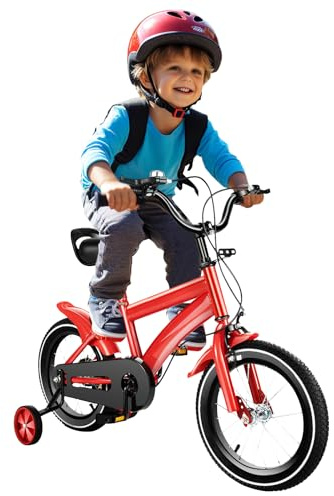 CUMELLIIR Kinderfahrrad 14 Zoll, Kinder Fahrrad mit Stützrädern und Auto-Glocke, Kinderfahrrad für Jungen Mädchen Ab 3-6 Jahre, Rot