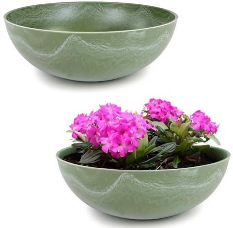 matches21 HOME & HOBBY Pot de fleurs pour extérieur, vert olive, marbré, 25 x 9 cm, résistant aux intempéries