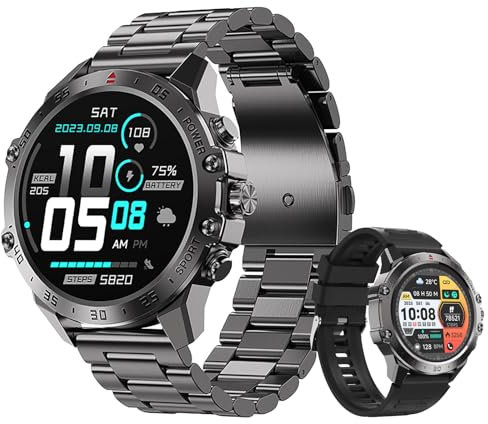 Smartwatch for Men 1.43'' AMOLED Full Touchscreen with Phone Call Fitness Tracker Step Calorie Counter Blood Pressure Heart Rate Monitor Sleep Monitoring for Android and iOS (Black)